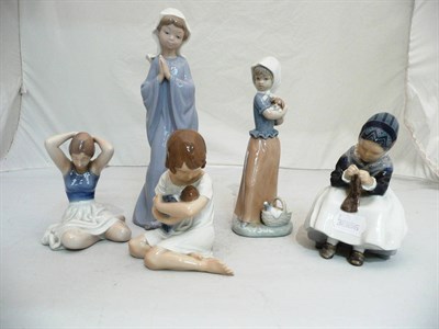 Lot 270 - Three Copenhagen figures - no's 1314, 4678 and 1938 and two Nao figures (5)