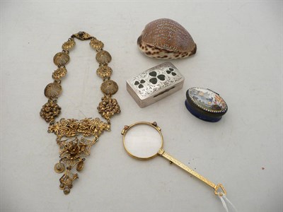 Lot 300 - Pair of lorgnettes, a late 18th century box, an inlaid box, a shell and a chain