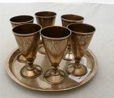 Lot 303 - Silver egg cups and tray (possibly Russian)