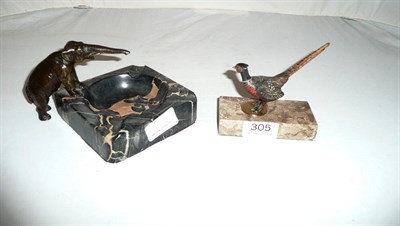 Lot 305 - A cold painted bronze figure of a pheasant and a bronze elephant ashtray