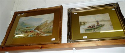 Lot 327 - Gilt-framed watercolour of a river landscape signed R Seddon and a watercolour of a Highland...