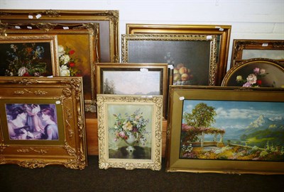 Lot 333 - Sixteen gilt-framed modern oils/pictures and a mirror