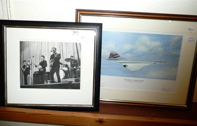 Lot 341 - A framed limited edition 'Concorde Coming Home' print, no. 974/3950, framed Beatles photograph...