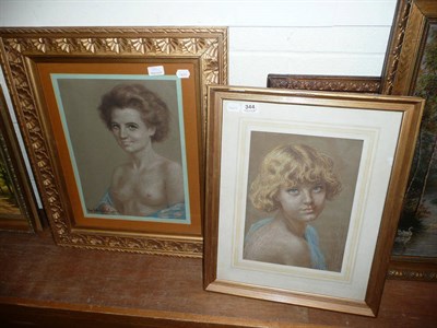 Lot 344 - Tom Whitehead pastel of nude lady and portrait of young girl