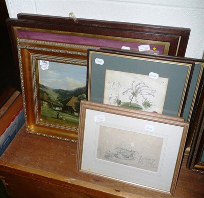 Lot 346 - Two framed horse-racing pictures, framed oil signed Vincent Peterson, five modern watercolours, two