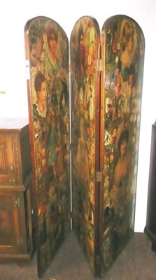 Lot 371 - Three fold decoupage screen