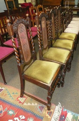 Lot 433 - A set of four oak barley twist dining chairs