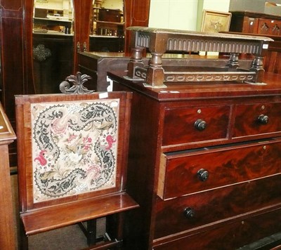 Lot 481 - A woolwork screen in rosewood stand and a reproduction footstool