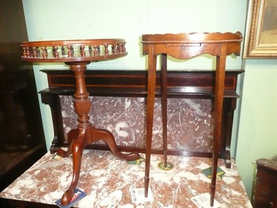 Lot 486 - A mahogany urn stand, tripod wine table and a pair of modern oil paintings