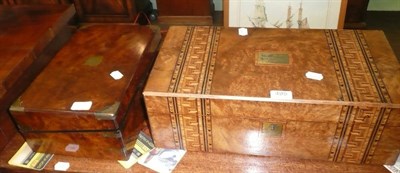 Lot 495 - A 19th century walnut and parquetry writing box and a 19th century walnut and brass bound...