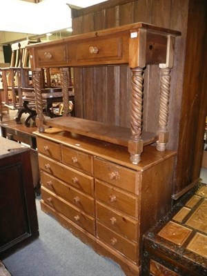 Lot 584 - A pine side table with drawers and a pine chest