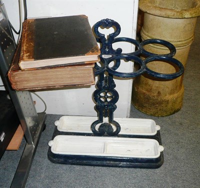 Lot 620 - A metal stick stand, a folio bible 1817 (leather bound) and another book