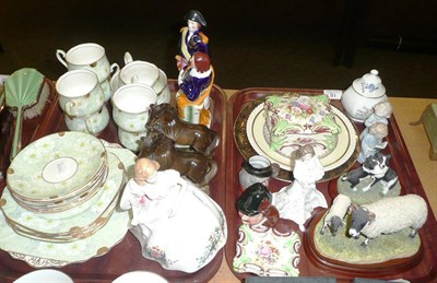 Lot 18 - Decorative ceramics including two Staffordshire figures, two Royal Doulton figures - 'Joanne'...