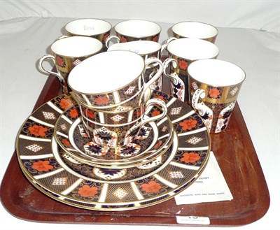 Lot 19 - Royal Crown Derby '1128' pair of plates, pair of cups and saucers, milk jug and six beakers