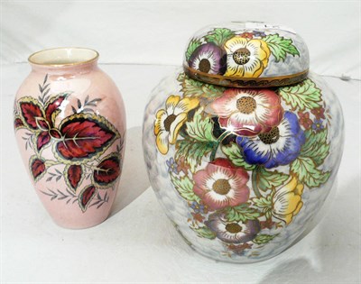 Lot 21 - Maling '1936' anemone pattern ginger jar and cover and a Maling pink floral vase (2)