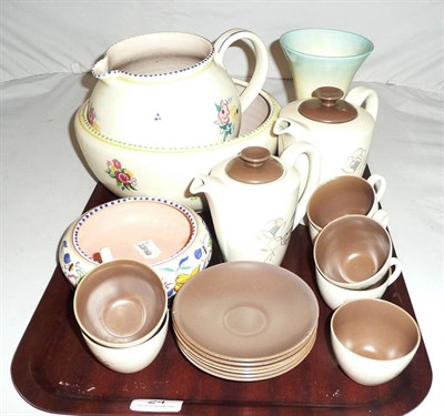 Lot 24 - A Poole coffee set, jug and basin and a Clarice Cliff vase, etc
