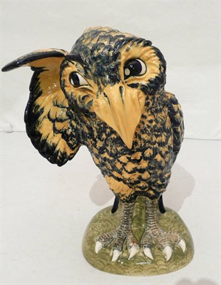 Lot 33 - Grotesque bird (in the style of Martin Bros) 'The Listener', hand painted by Peggy Davies Ceramics