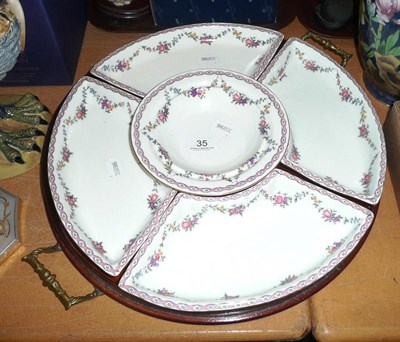 Lot 35 - Five piece hors d'oeuvre set on circular wooden tray