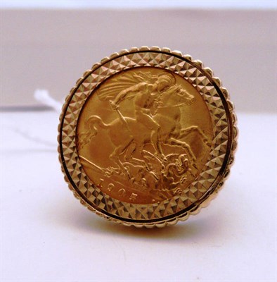 Lot 62 - A half sovereign dated 1905 set in a 9ct gold ring