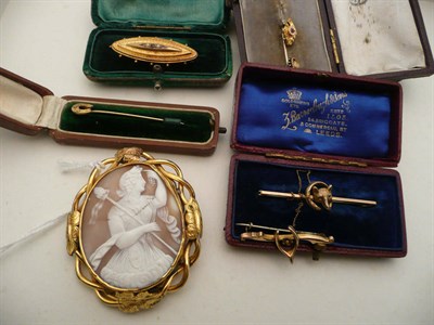 Lot 80 - A cameo brooch and six assorted pins and brooches