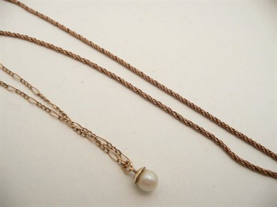 Lot 84 - A rope-twist chain and a cultured pearl pendant on a fine chain