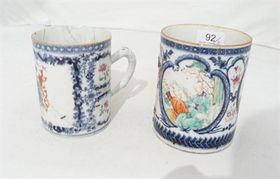 Lot 92 - Two 18th century Chinese mugs (a.f.)