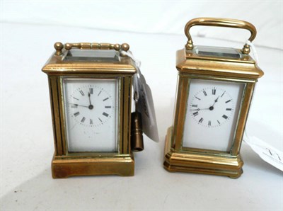 Lot 111 - Two small brass carriage clocks