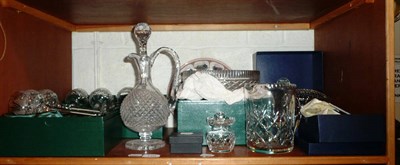 Lot 129 - Three boxed sets of two Tyrone cut glasses, Thos Webb cut glass bowl, railway plate, two boxed...