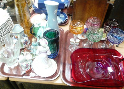 Lot 143 - Two trays of glassware, a Coalport figure and two Herend figures, etc