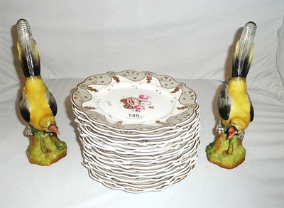 Lot 148 - Pair of Continental birds in Meissen style and an eighteen piece dessert service