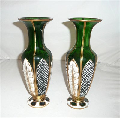 Lot 156 - Pair Bohemian overlay glass vases