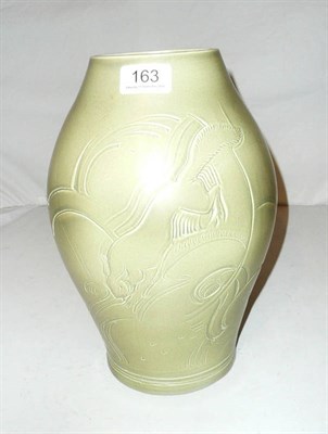 Lot 163 - A Susie Cooper earthenware vase, decorated with incised squirrels on a matt green ground,...