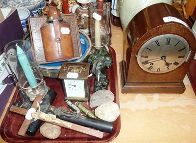 Lot 164 - A small brass-cased carriage clock, plated candle holders, crucifixes, fossils, an Edwardian...