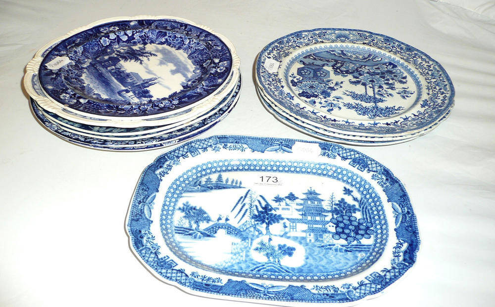 Lot 173 - Ten various blue and white plates