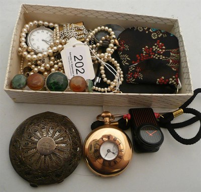 Lot 202 - A quantity of watches, costume jewellery and bijouterie including a half hunter pocket watch, a...