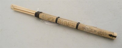 Lot 214 - A set of bone chopsticks with a knife, in bone case