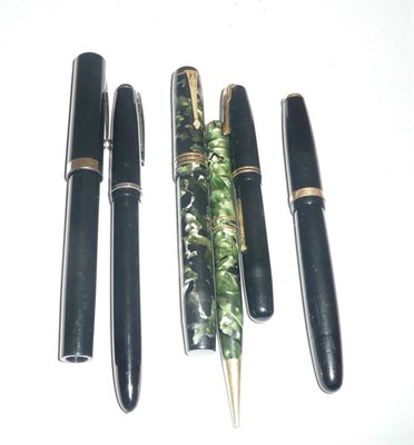 Lot 215 - Five fountain pens and a pencil