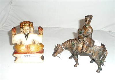 Lot 234 - Indian carved alabaster figure and a Chinese figure on horseback