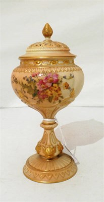 Lot 236 - A Royal Worcester blush ivory floral decorated pot pourri and cover on stand
