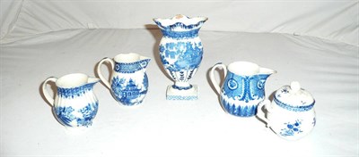 Lot 237 - A 19th century pearlware blue and white sparrow beak jug and another (a.f.), another...
