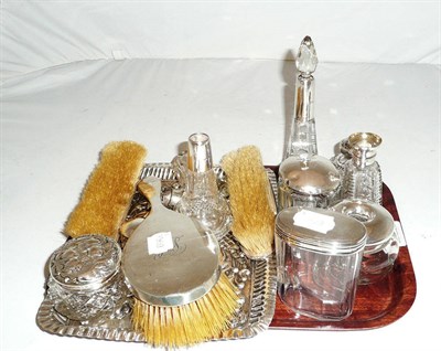 Lot 240 - A quantity of silver and glass toilet jars, silver dressing table tray, etc