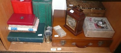 Lot 252 - A Victorian amboyna work box, a Mah-jong set, a quantity of books, ornamental items, a mantel...