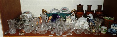 Lot 260 - A shelf of decorative ceramics and glass including Waterford Crystal, Tyrone Crystal,...