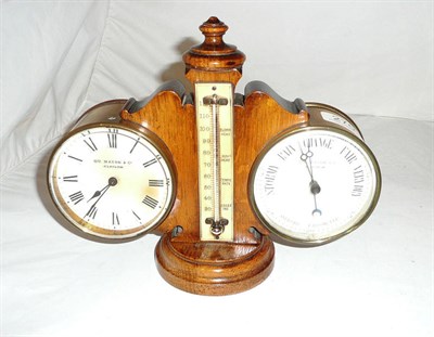 Lot 270 - A compendulum clock/thermometer and aneroid barometer