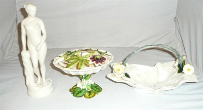 Lot 274 - Parian figure, Lilly bowl and a passion flower comport