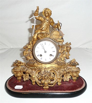 Lot 279 - French brass cased figural mantel clock on stand