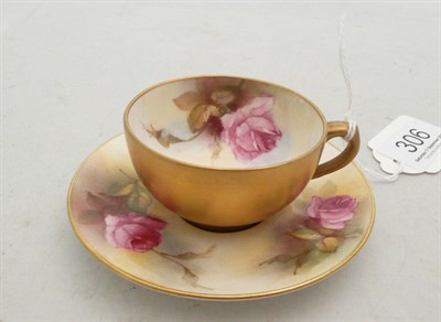 Lot 306 - A Royal Worcester miniature cup and saucer, rose painted, 1922