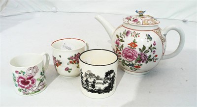 Lot 340 - A Wedgwood transfer-decorated coffee can, two English porcelain coffee cups and a teapot