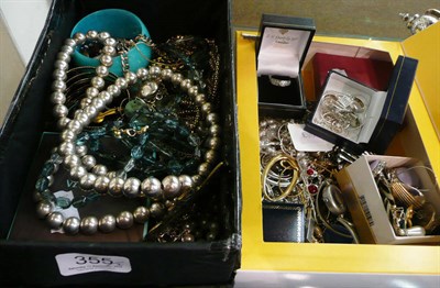 Lot 355 - Two boxes of assorted costume jewellery including silver jewellery, beads, etc