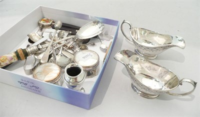 Lot 365 - A silver scent bottle, small silver vase, silver spoons and plated wares